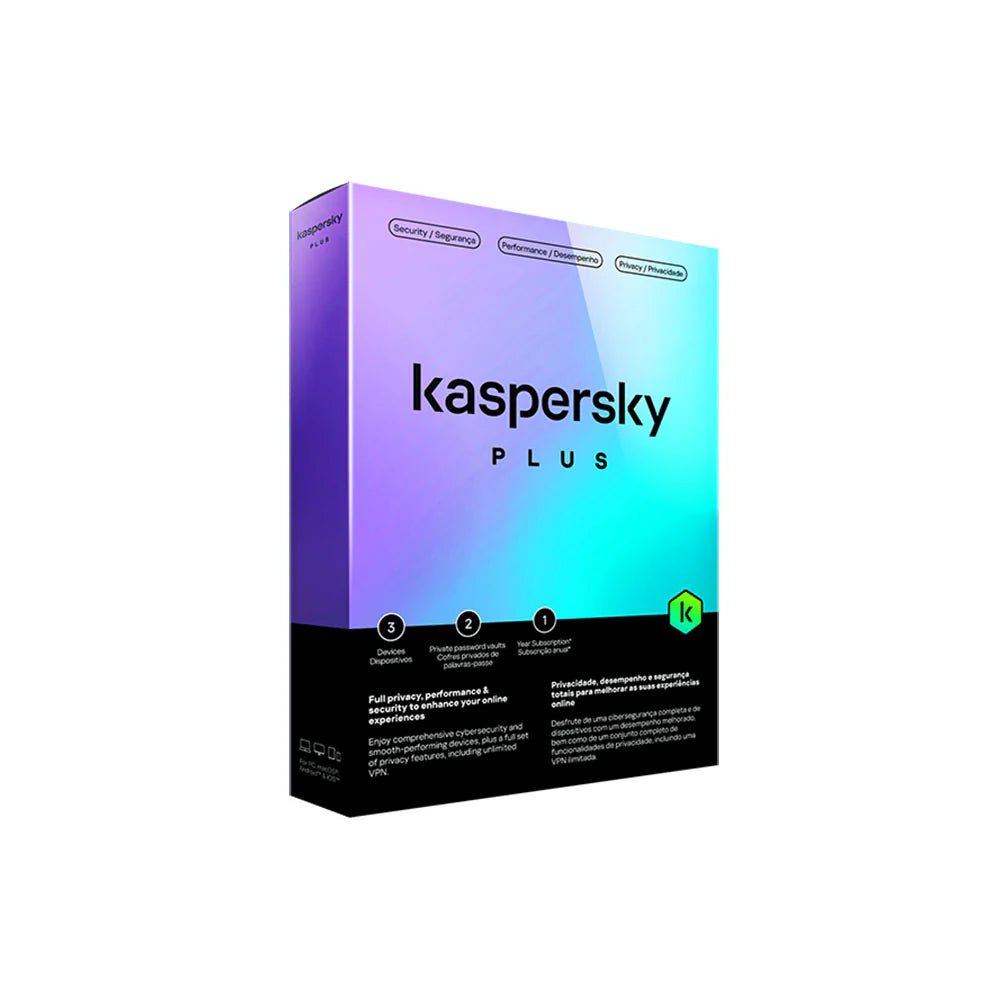 Kaspersky Plus 3 Device  – 1‑Year Internet Security Subscription with Unlimited VPN, Password Manager & Performance Tools