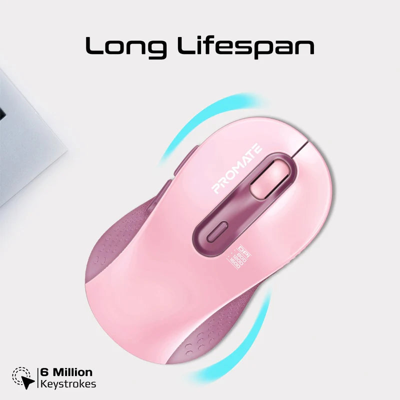 Promate Wireless Mouse, Ergonomic Ambidextrous Wireless Mice with Dual Mode Connectivity, Bluetooth v5.3, 2.4Ghz Transmission, Adjustable 1600DPI, 150H Working Time, Ken