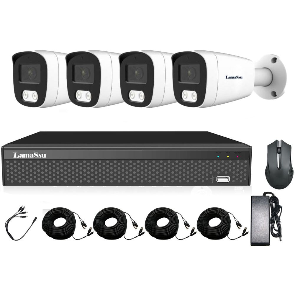 LAMASSU 4CH Full Color Security Camera Kit with 5MP Cameras, XVR Recorder, Night Vision, IP67, Remote Viewing Support