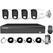 مجموعة كاميرات مراقبة LAMASSU رباعية القنوات كاملة الألوان مع كاميرات 5 ميجابكسل، مسجل XVR، رؤية ليلية، IP67، دعم المشاهدة عن بُعد