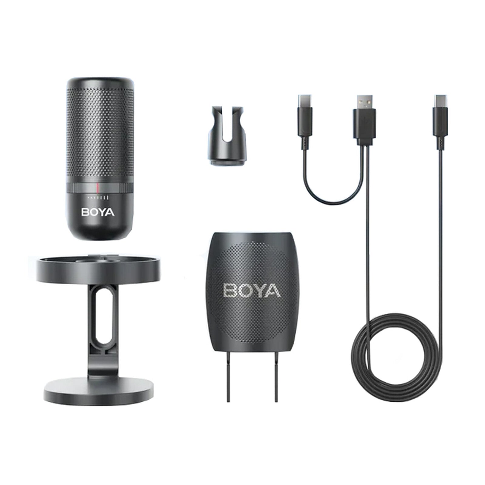 BOYA K3-02 USB Condenser Microphone , 48kHz/24-bit Hi-Fi Audio , Supercardioid Pickup | One-Tap Noise Cancellation | Dynamic RGB Lighting , Real-Time Monitoring , Gain Control , Pop Filter & Shock Mount – Black