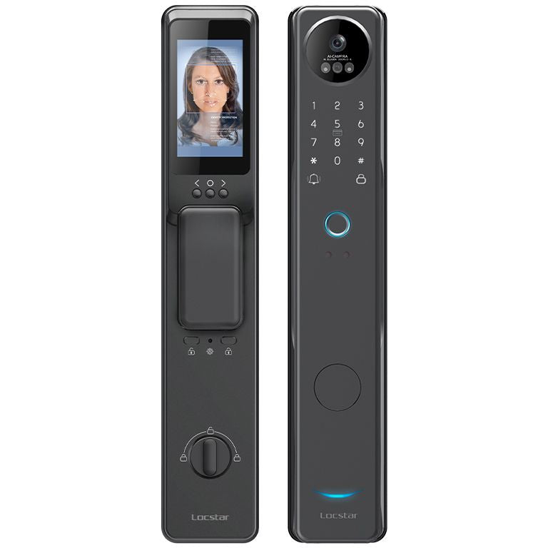 قفل باب ذكي LOCSTAR S100A للتعرّف على الوجه، تحكم عبر تطبيق Tuya، دخول إلكتروني بدون مفتاح، أسود