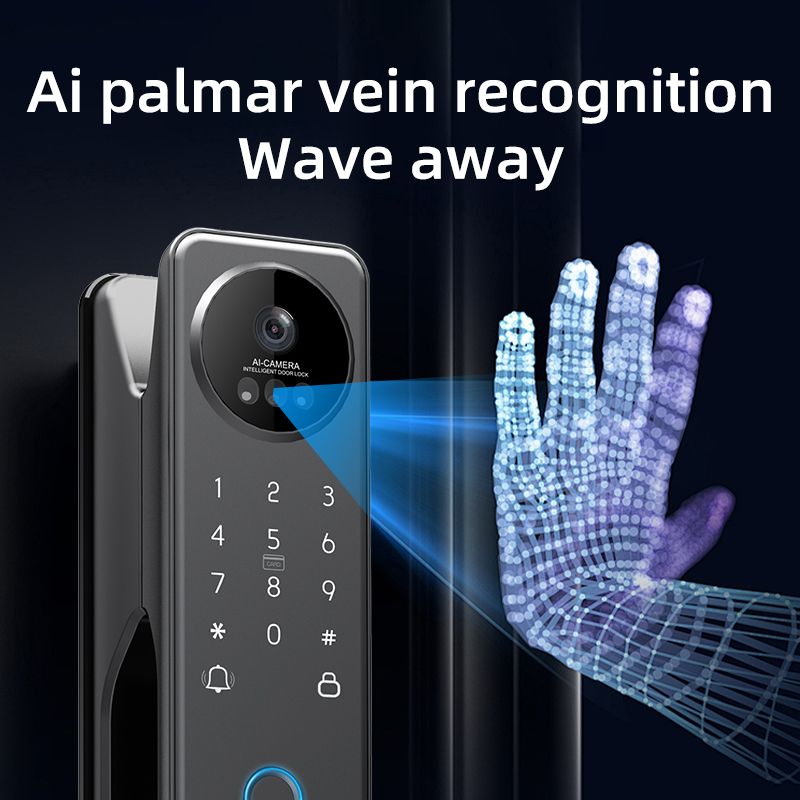 قفل باب ذكي LOCSTAR S100A للتعرّف على الوجه، تحكم عبر تطبيق Tuya، دخول إلكتروني بدون مفتاح، أسود
