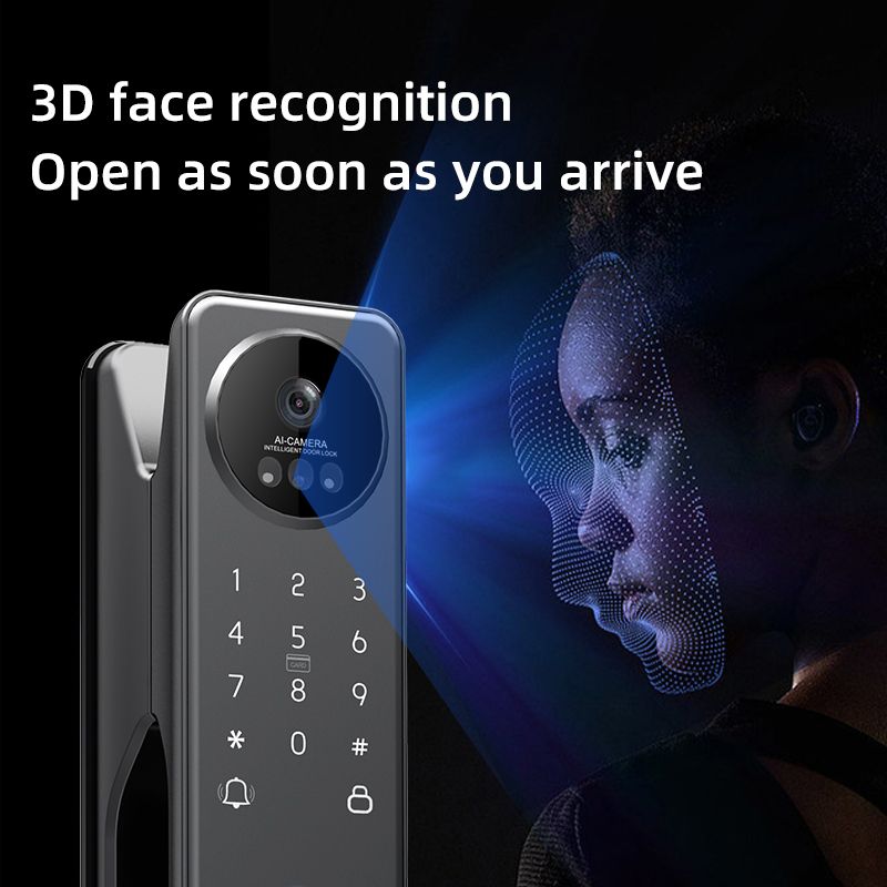 قفل باب ذكي LOCSTAR S100A للتعرّف على الوجه، تحكم عبر تطبيق Tuya، دخول إلكتروني بدون مفتاح، أسود