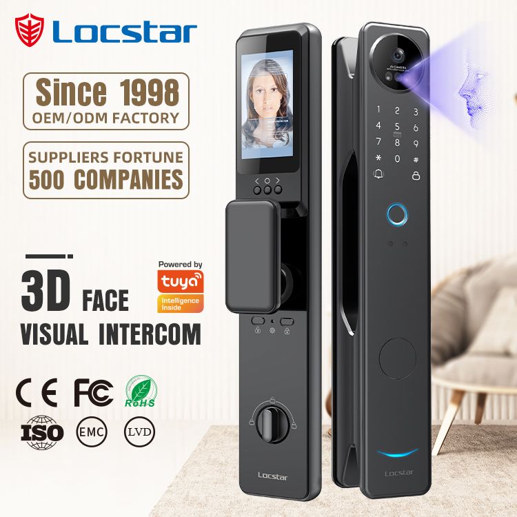 قفل باب ذكي LOCSTAR S100A للتعرّف على الوجه، تحكم عبر تطبيق Tuya، دخول إلكتروني بدون مفتاح، أسود