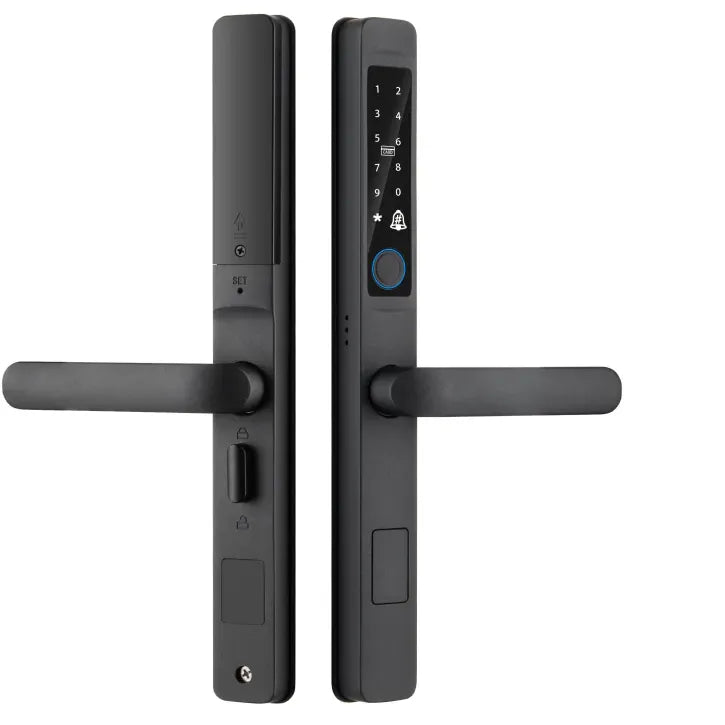 قفل باب ذكي من لوكستار LS-C105A، مقاوم للماء، يعمل ببصمة الإصبع، مع تطبيق بلوتوث، وبطاقة IC، ولوحة مفاتيح - أسود