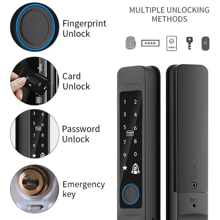 قفل باب ذكي من لوكستار LS-C105A، مقاوم للماء، يعمل ببصمة الإصبع، مع تطبيق بلوتوث، وبطاقة IC، ولوحة مفاتيح - أسود