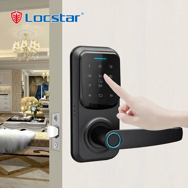 قفل باب ذكي Locstar-C90 ببصمة الإصبع الرقمية ولوحة مفاتيح دخول بدون مفتاح مع مقبض