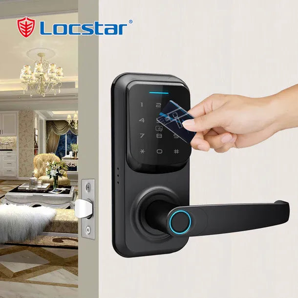 قفل باب ذكي Locstar-C90 ببصمة الإصبع الرقمية ولوحة مفاتيح دخول بدون مفتاح مع مقبض