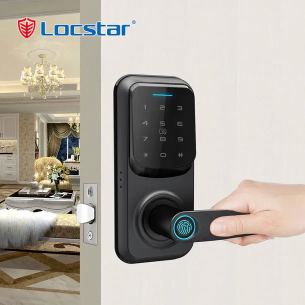 قفل باب ذكي Locstar-C90 ببصمة الإصبع الرقمية ولوحة مفاتيح دخول بدون مفتاح مع مقبض