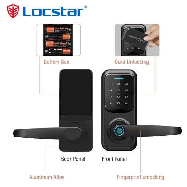 قفل باب ذكي Locstar-C90 ببصمة الإصبع الرقمية ولوحة مفاتيح دخول بدون مفتاح مع مقبض