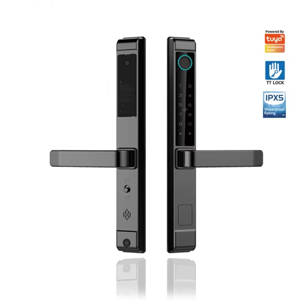 قفل باب ذكي من لوكستار L106، دخول بدون مفتاح ببصمة الإصبع ولوحة مفاتيح، مع تطبيق بلوتوث، وبطاقة IC، ومفتاح ميكانيكي - أسود