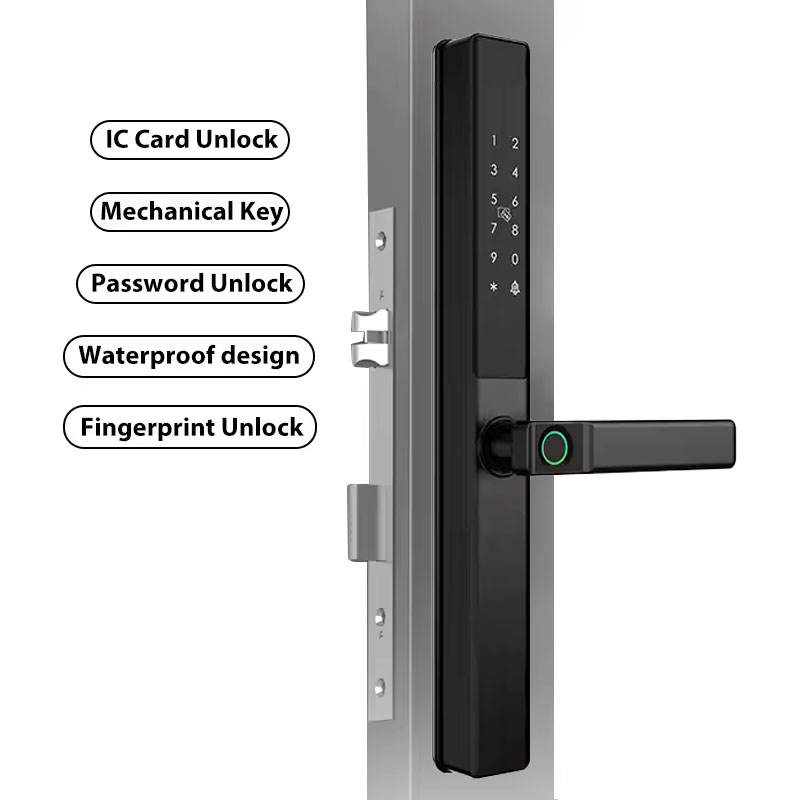 قفل باب ذكي من لوكستار L106، دخول بدون مفتاح ببصمة الإصبع ولوحة مفاتيح، مع تطبيق بلوتوث، وبطاقة IC، ومفتاح ميكانيكي - أسود