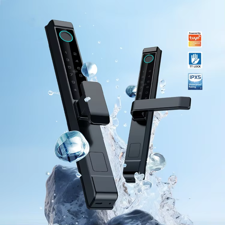 قفل باب ذكي من لوكستار L208، دخول بدون مفتاح ببصمة الإصبع ولوحة مفاتيح، مع تطبيق بلوتوث، وبطاقة IC، ومفتاح ميكانيكي - أسود