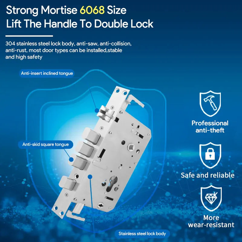 قفل باب ذكي من لوكستار LS-A60، 6 وظائف دخول بدون مفتاح، مع تطبيق واي فاي، وبصمة إصبع، ورمز، وبطاقة IC، ومفتاح