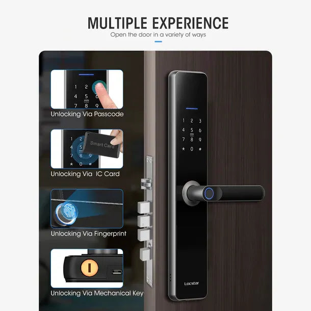 قفل باب ذكي Locstar-A61 يعمل بالواي فاي مع تطبيق TTlock، قفل بيومتري، مقبض باب ببصمة الإصبع، قفل رقمي بدون مفتاح