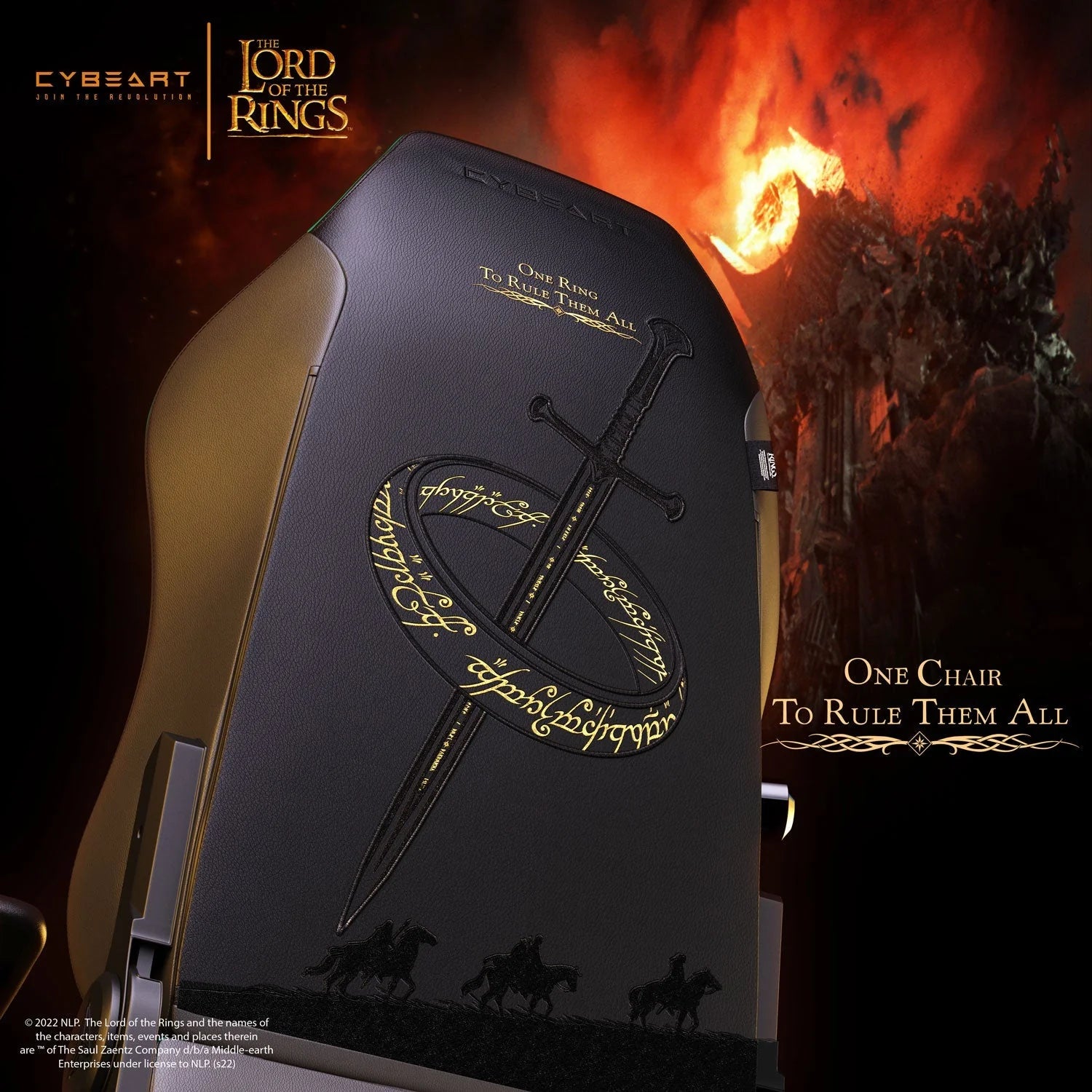كرسي الألعاب Cybeart Lord of the Rings - الإصدار الرسمي المرخص مع جلد PU فاخر ومساند ذراع رباعية الأبعاد