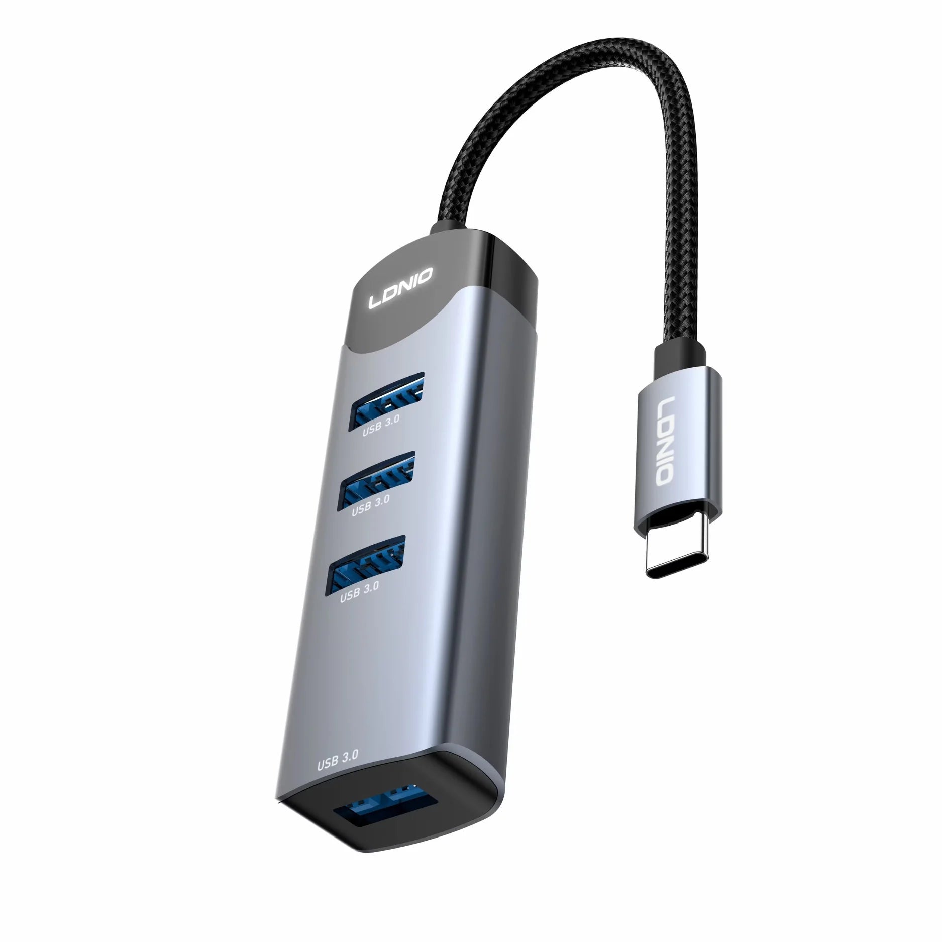 محول LDNIO DS-134C من USB-C إلى 4× USB 3.0، نقل بيانات عالي السرعة بسرعة 5Gbps، موزع متعدد المنافذ بتقنية التوصيل والتشغيل لأجهزة اللابتوب، الكمبيوتر الشخصي وماك — تصميم مدمج ومحمول