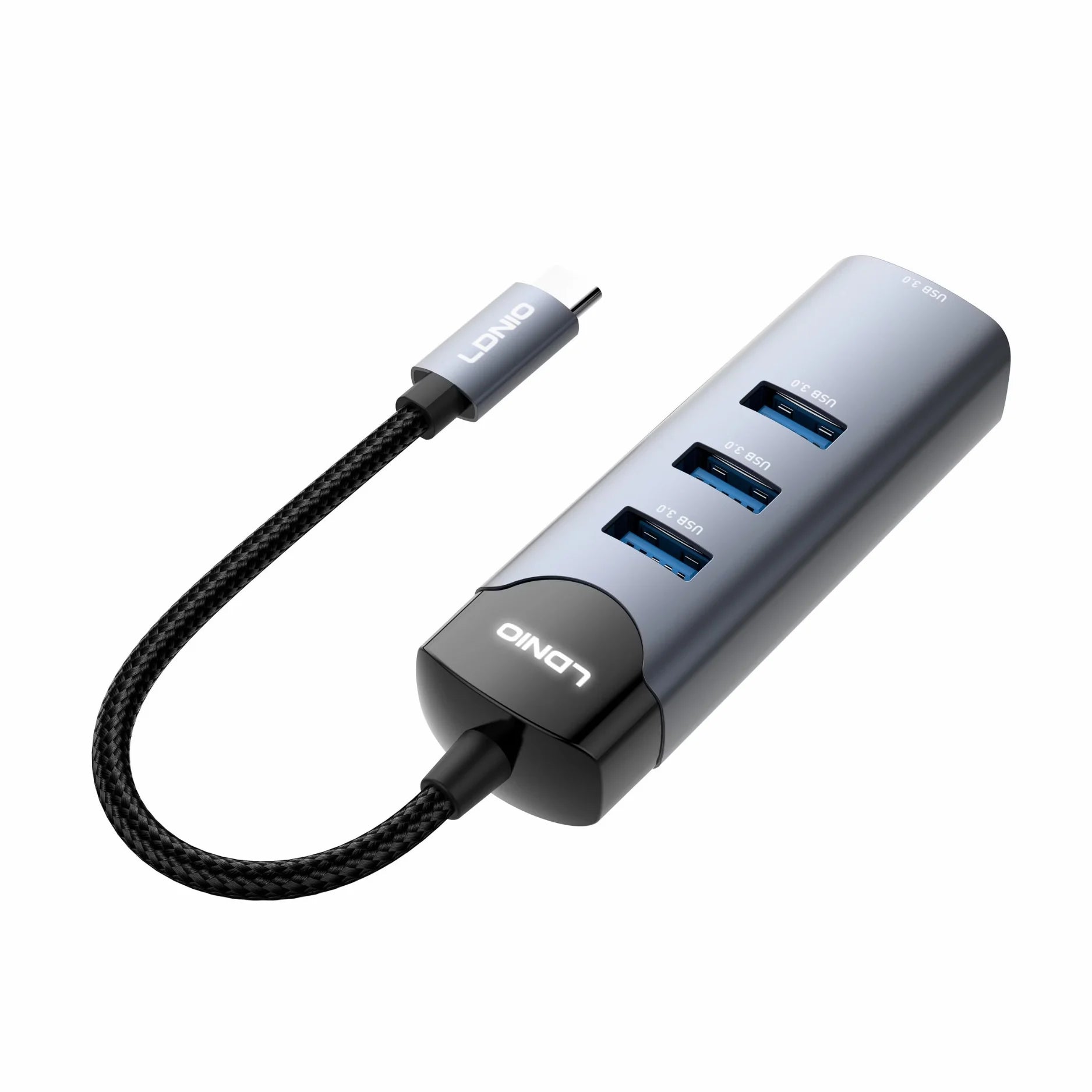 محول LDNIO DS-134C من USB-C إلى 4× USB 3.0، نقل بيانات عالي السرعة بسرعة 5Gbps، موزع متعدد المنافذ بتقنية التوصيل والتشغيل لأجهزة اللابتوب، الكمبيوتر الشخصي وماك — تصميم مدمج ومحمول