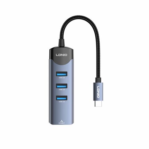 محول محور LDNIO DS-144C 4 في 1 USB-C، متعدد المنافذ من نوع C مع USB 3.0 و USB 2.0، نقل بيانات عالي السرعة، توصيل وتشغيل، تصميم مدمج
