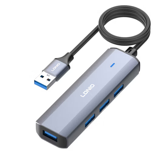 LDNIO DS-114U USB 3.0 Hub 4 Ports, 1.2M Cable, High-Speed 5Gbps Data Transfer, Plug & Play USB-A Splitter for Laptop & PC, Multi-Port Adapter Compatible with Windows/Mac/Android