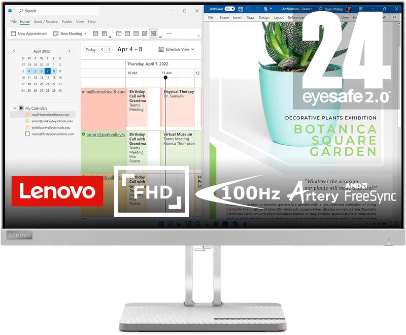Lenovo L24e-40 –  Monitor - 23.8" FHD Display - 100Hz - 4ms Response Time - AMD FreeSync