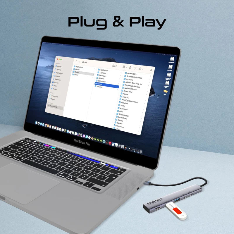 موزع Promate LinkHub-5X USB-C عالي السرعة متعدد الوظائف بدقة 4K@60Hz مع توصيل طاقة 100 واط