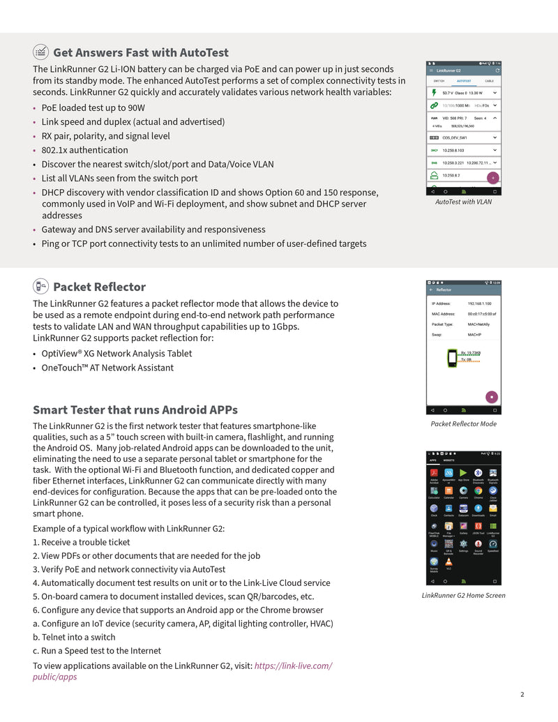 NetAlly LR-G2-KIT LinkRunner G2 Smart Network Tester Extended Test Kit - اختبار اتصال الشبكة مع خدمة Link-Live Cloud
