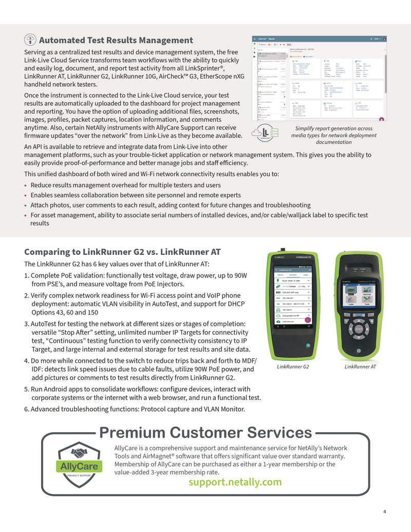 NetAlly LR-G2-KIT LinkRunner G2 Smart Network Tester Extended Test Kit - اختبار اتصال الشبكة مع خدمة Link-Live Cloud