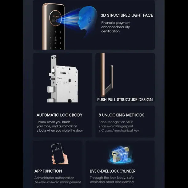 قفل باب ذكي رقمي بتقنية الفيديو من Locstar-T100A TTlock APP، يعمل ببصمة الإصبع والتعرف على الوجه