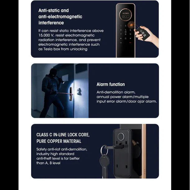 قفل باب ذكي رقمي بتقنية الفيديو من Locstar-T100A TTlock APP، يعمل ببصمة الإصبع والتعرف على الوجه