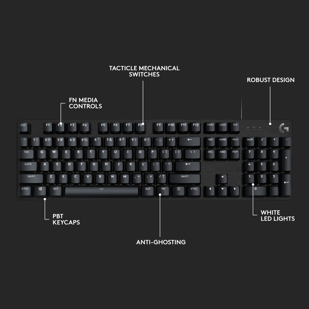 Logitech G413 Mechanical Gaming Keyboard – Romer-G Switches, Aluminum Alloy Frame, USB Passthrough, Red Backlit Keys( En / Ar )