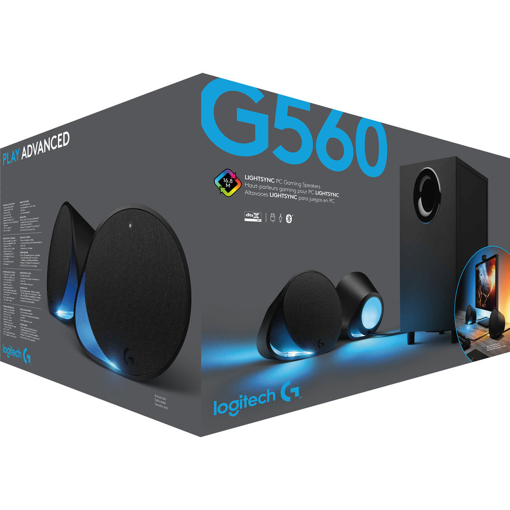 Logitech G560 LIGHTSYNC PC Gaming Speakers – 2.1 Surround Sound with RGB Lighting, 120W RMS, USB, Bluetooth & 7.1 DTS:X Ultra