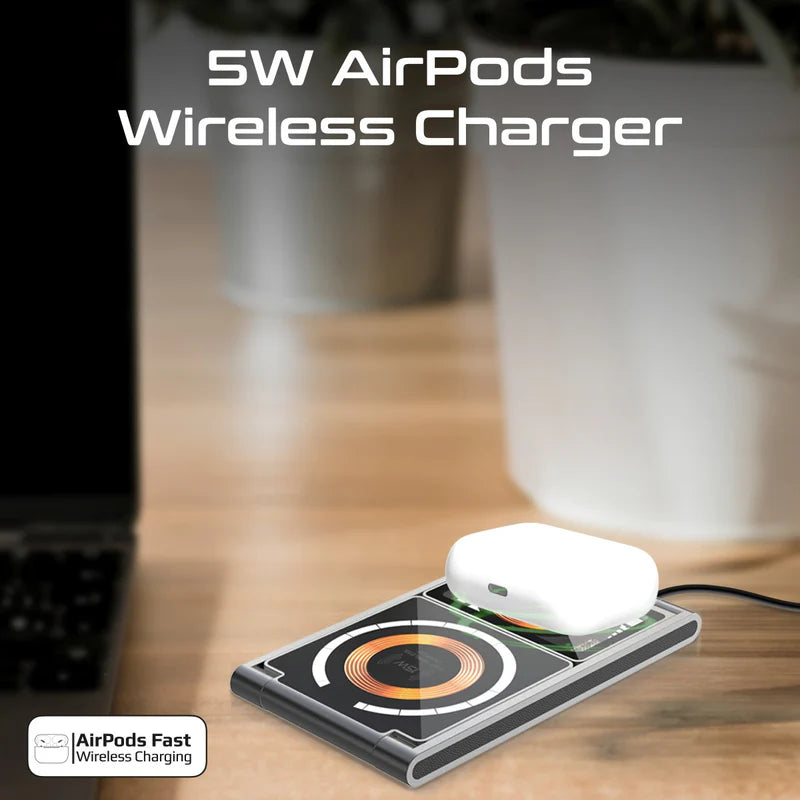 Promate LucidFold-Trio Ultra-Slim Transparent Foldable 15W MagSafe Compatible Wireless Charging Station