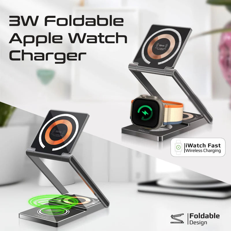 Promate LucidFold-Trio Ultra-Slim Transparent Foldable 15W MagSafe Compatible Wireless Charging Station