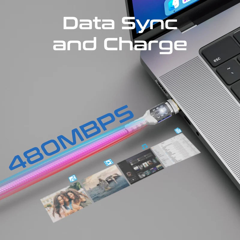 Promate LucidLine-CC120 100W USB-C Cable with LED Light – 1.2m, 480Mbps Data Transfer, Nylon Braided, Gold-Plated Connectors