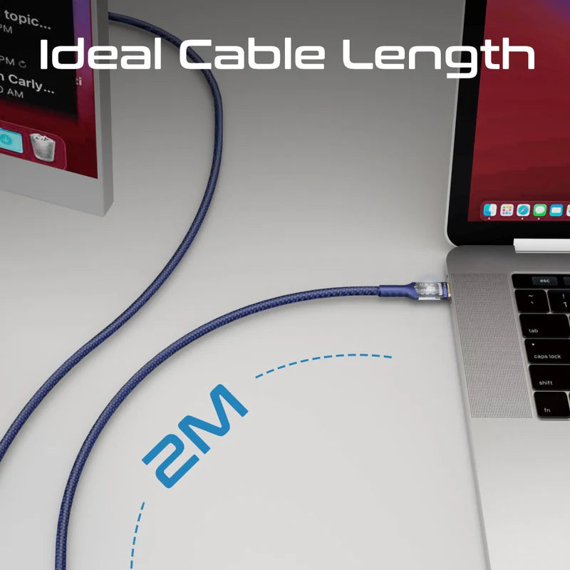 Promate High Tensile Transparent 100W Power Delivery USB-C Cable with LED Light 2M