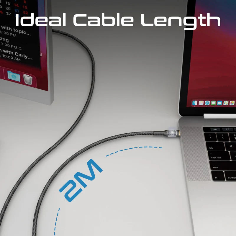 Promate High Tensile Transparent 100W Power Delivery USB-C Cable with LED Light 2M