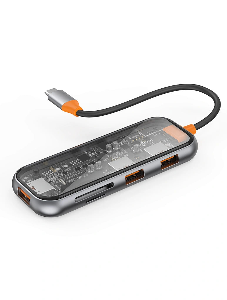 WIWU CB005 TRANSPARENT 5 IN 1 CYBER USB-C HUB - رمادي فضائي