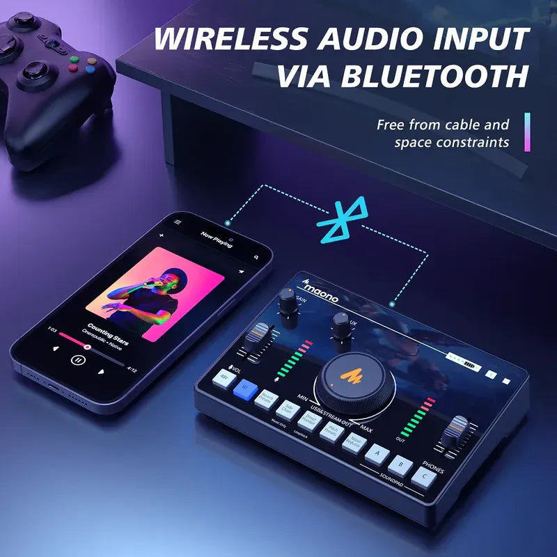 Maono Podcast Streaming Bundle with AMC2 NEO Audio Mixer & PD200X USB/XLR Dynamic Microphone