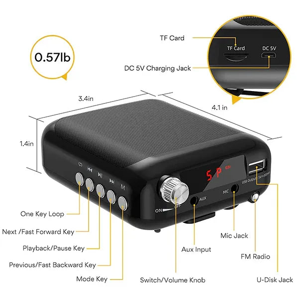 ماونو AU-C01 مكبر صوت للصوت – مكبر صوت محمول قابل لإعادة الشحن بقوة 10 واط مع ميكروفون رأس، ومشبك خصر، وصوت واضح للتدريس، والمرشدين السياحيين، والعروض التقديمية