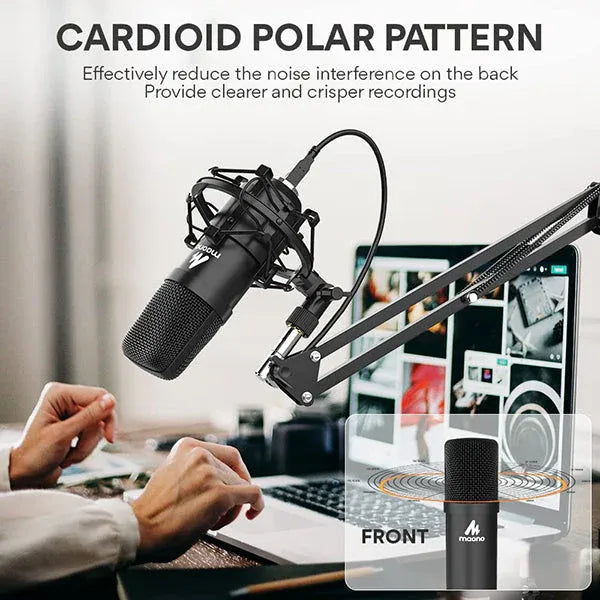 MAONO AU-A04 USB Condenser Microphone Kit – 192kHz/24bit, Cardioid, Boom Arm, Shock Mount & Pop Filter for Podcast, Streaming, Studio