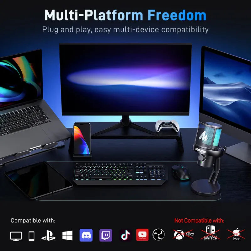 MAONO DM40 PRO Dynamic Microphone – USB/XLR Dual Output Studio Mic with RGB Light, Gain Control & Mute Button for Podcast, Streaming, Gaming