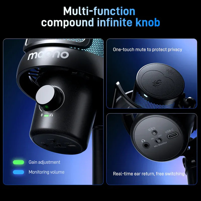 MAONO DM40 PRO Dynamic Microphone – USB/XLR Dual Output Studio Mic with RGB Light, Gain Control & Mute Button for Podcast, Streaming, Gaming