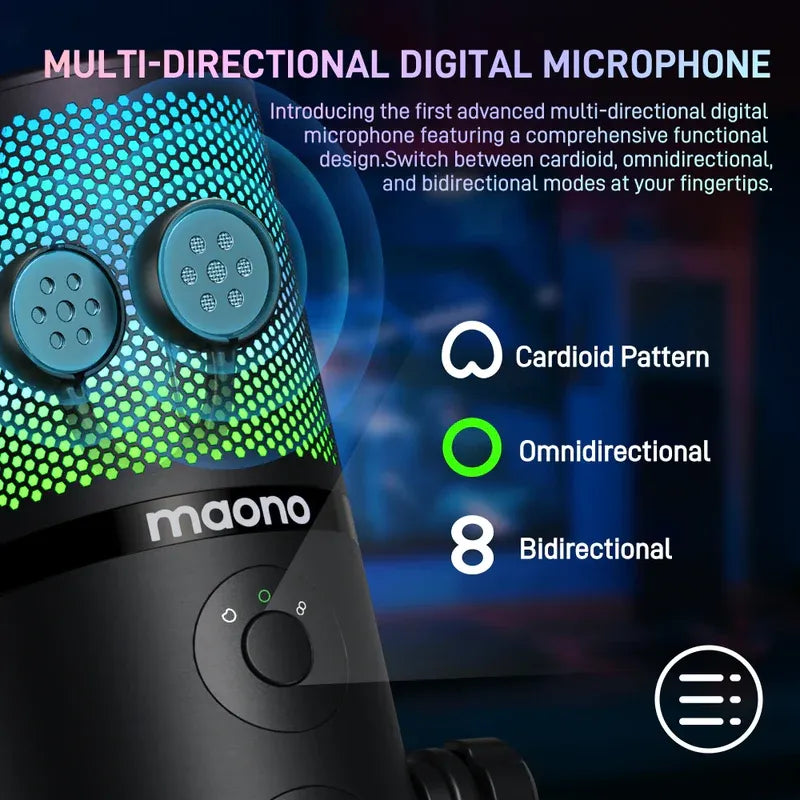MAONO DM50 USB Condenser Microphone, 3 Polar Patterns, Smart Knob, RGB, Plug and Play for Streaming and Recording