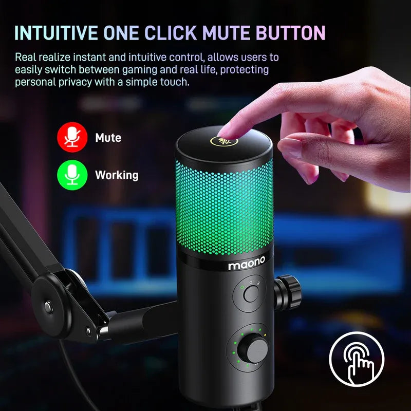 MAONO DM50 USB Condenser Microphone, 3 Polar Patterns, Smart Knob, RGB, Plug and Play for Streaming and Recording