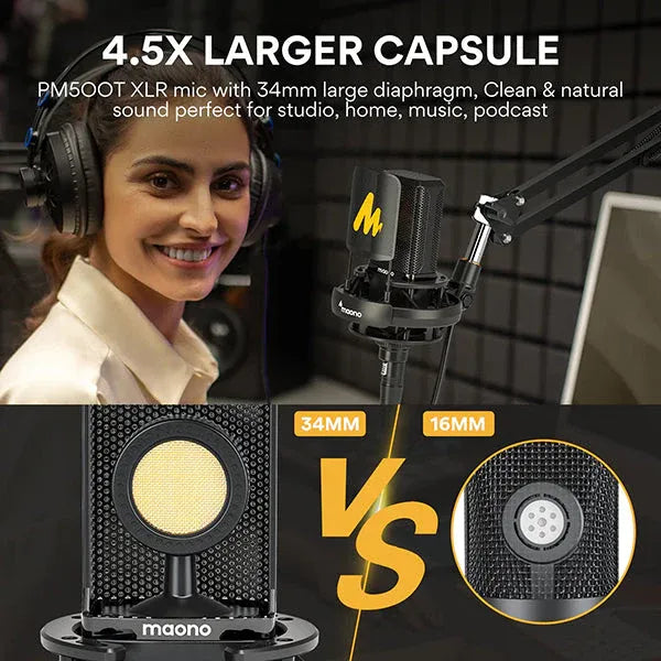 ميكروفون مكثف Maono AU-PM500T XLR مع واجهة صوت PS22 للتسجيل في الاستوديو والبث الصوتي