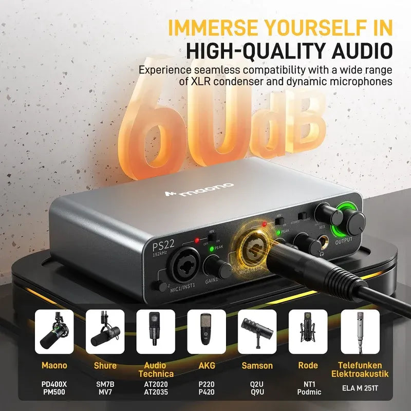 ميكروفون مكثف Maono AU-PM500T XLR مع واجهة صوت PS22 للتسجيل في الاستوديو والبث الصوتي