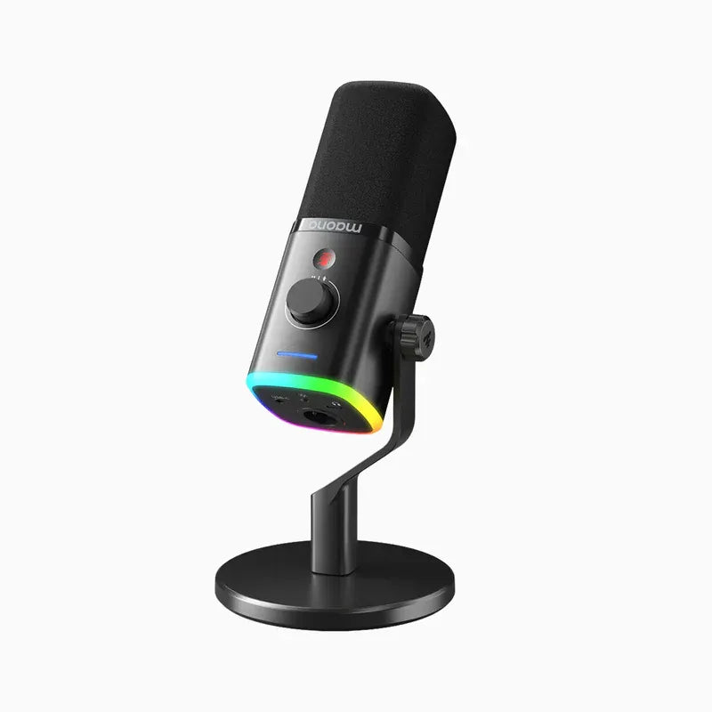 MAONO PD100X USB Dynamic Microphone – Cardioid Studio Mic with Gain Control, RGB Lighting & Zero-Latency Monitoring for Podcast, Streaming, Gaming