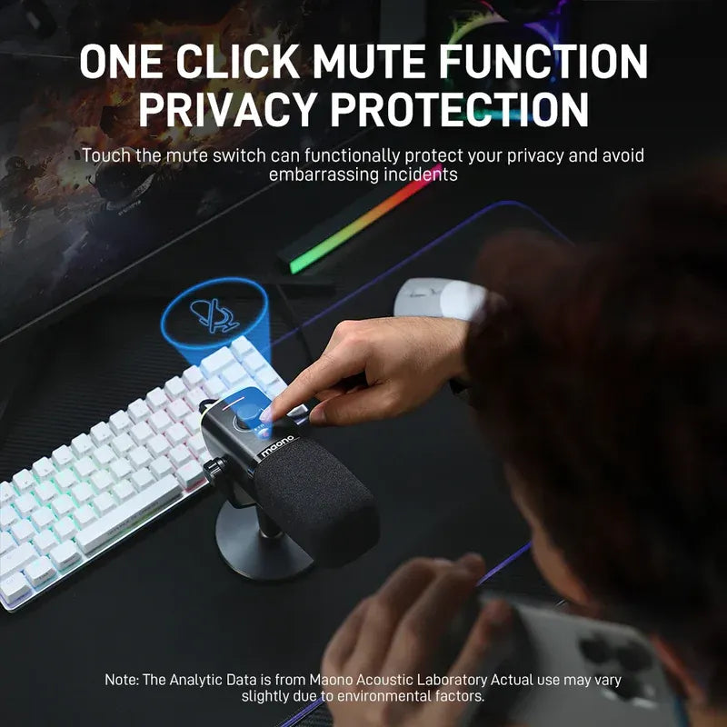 MAONO PD100X USB Dynamic Microphone – Cardioid Studio Mic with Gain Control, RGB Lighting & Zero-Latency Monitoring for Podcast, Streaming, Gaming